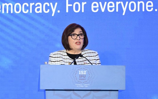 Sahibə Qafarova İstanbulda Qadın Parlamentarilər Forumunda çıxış edib - FOTO