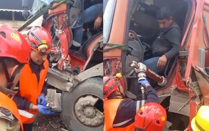 Avtomobildə sıxılı vəziyyətdə qalan şəxs xilas edildi - VİDEO