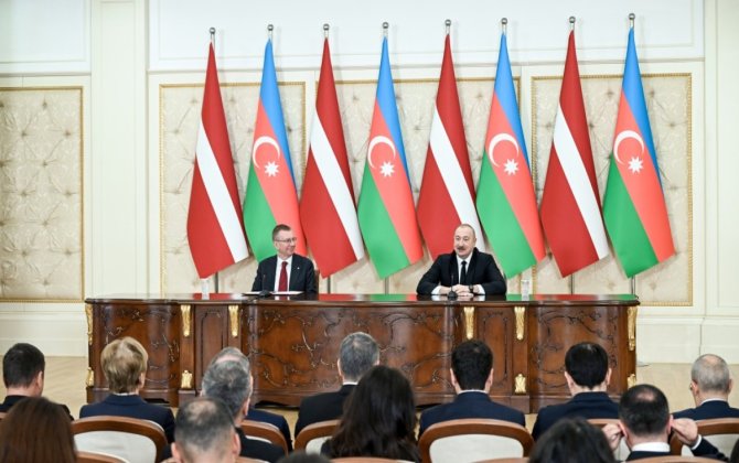 Президенты Азербайджана и Латвии выступили с заявлениями для прессы - ОБНОВЛЕНО-ФОТО