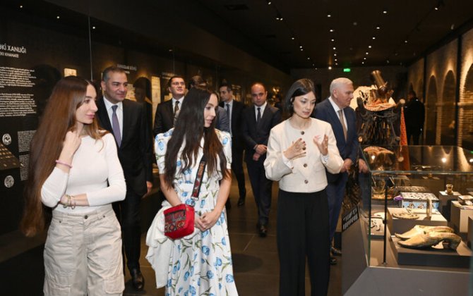 Leyla və Arzu Əliyevalar Şəkidə tarixi-memarlıq abidələrinin bərpadan sonra açılışında - FOTOLAR