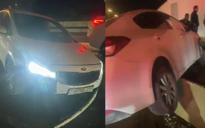 Xəbərdarlıq nişanı qoyulmadı, maşını betona çırpdı - VİDEO