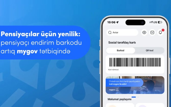 Pensiyaçılar üçün endirim barkodu artıq mygov mobil tətbiqindədir!