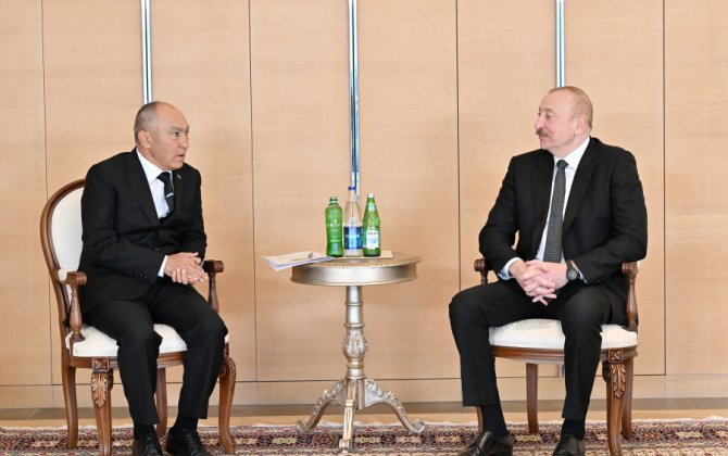 İlham Əliyev Türkmənistanın Arkadağ şəhərinin Tikinti üzrə Dövlət Komitəsinin sədrini qəbul edib - FOTO