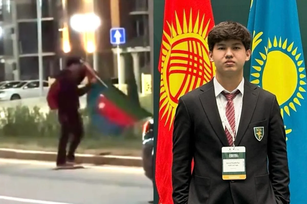 Qazaxıstanda yerə düşən Azərbaycan bayrağını qaldıran məktəbli mükafatlandırıldı - FOTO