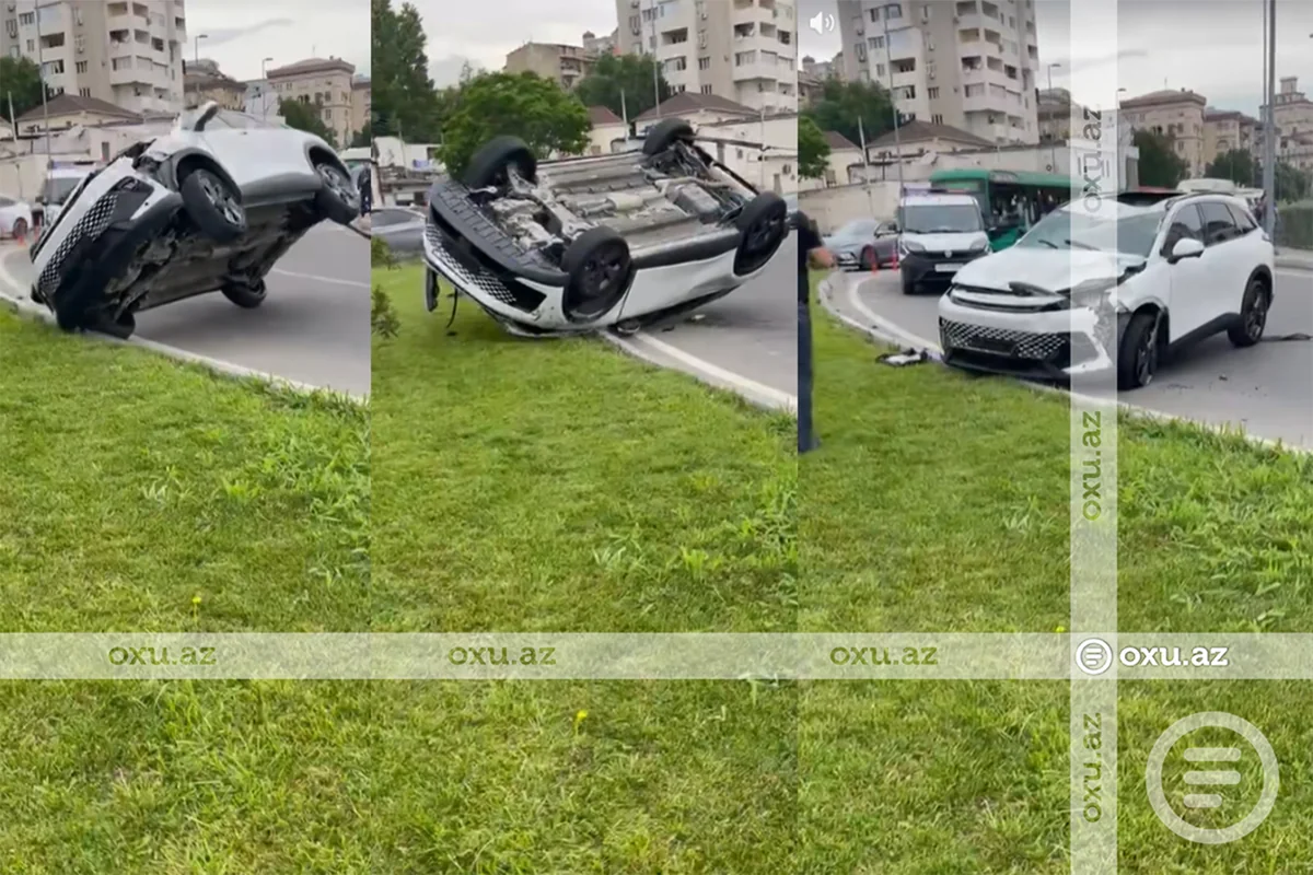 В Баку перевернулся автомобиль - ВИДЕО