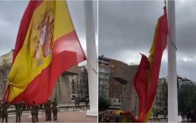 Флаг Испании во время парада сорвался с флагштока-ВИДЕО