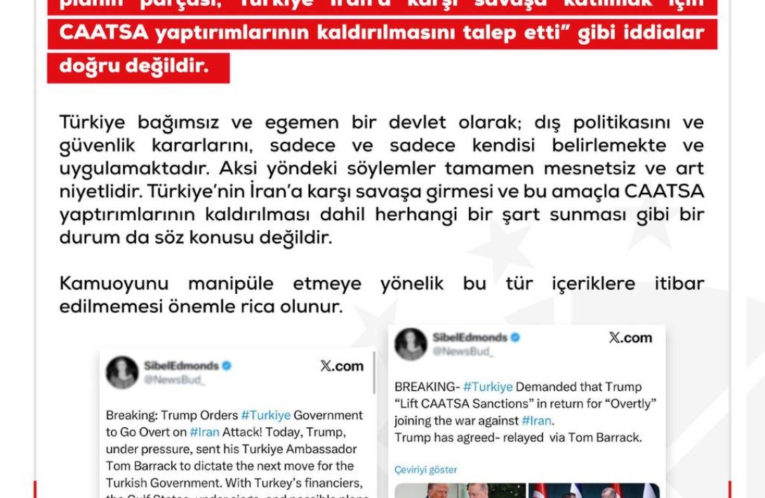 Türkiyə İrana qarşı müharibəyə qoşulmur – Yayılan iddialar əsassızdır