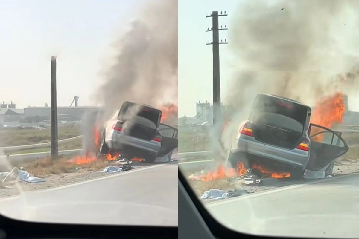 В Сабунчинском районе на обочине загорелся Mercedes