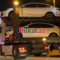Bakıya gətirilən yeni avtomobilləri daşıyan maşın qəza törətdi - VİDEO