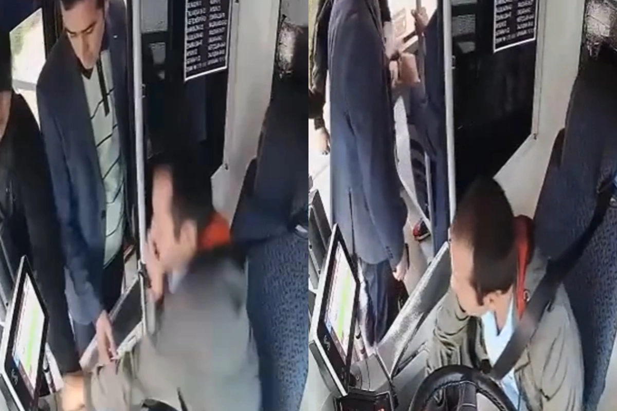 Bakıda sərnişin avtobus sürücüsünü döydü - VİDEO