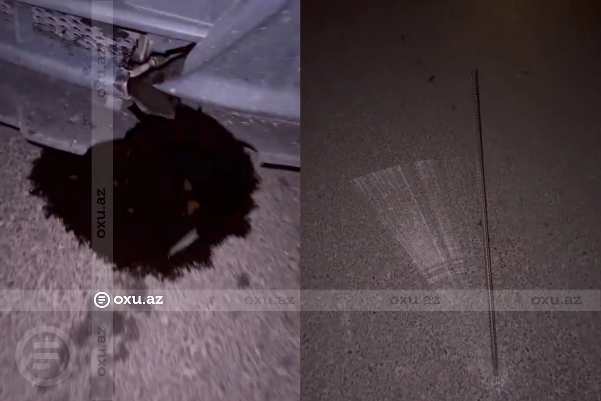 В Баку железная арматура, выступающая из дороги, нанесла серьезный ущерб автомобилю-ФОТО