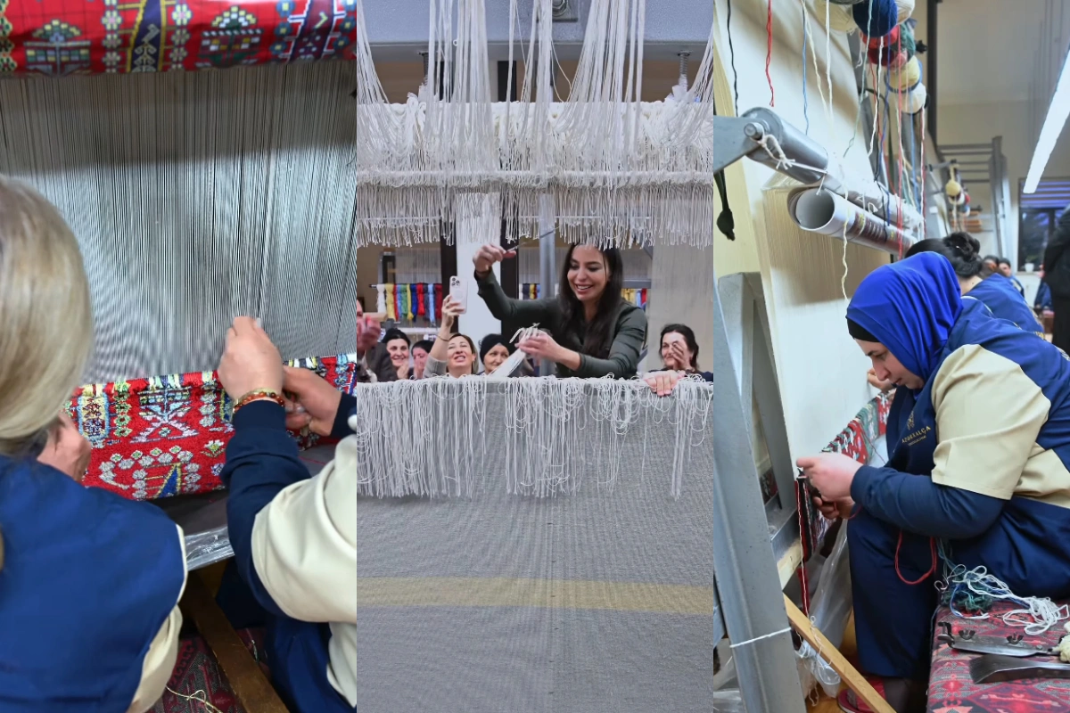 Şuşa məscidi üçün hazırlanan ən böyük dairəvi əl xalçasının kəsim mərasimindən görüntülər