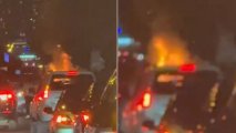 В Баку горящий автомобиль стал причиной пробки - ВИДЕО