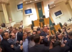 Gürcüstan parlamentində qalmaqal: Deputatlar arasında dava düşdü - VİDEO