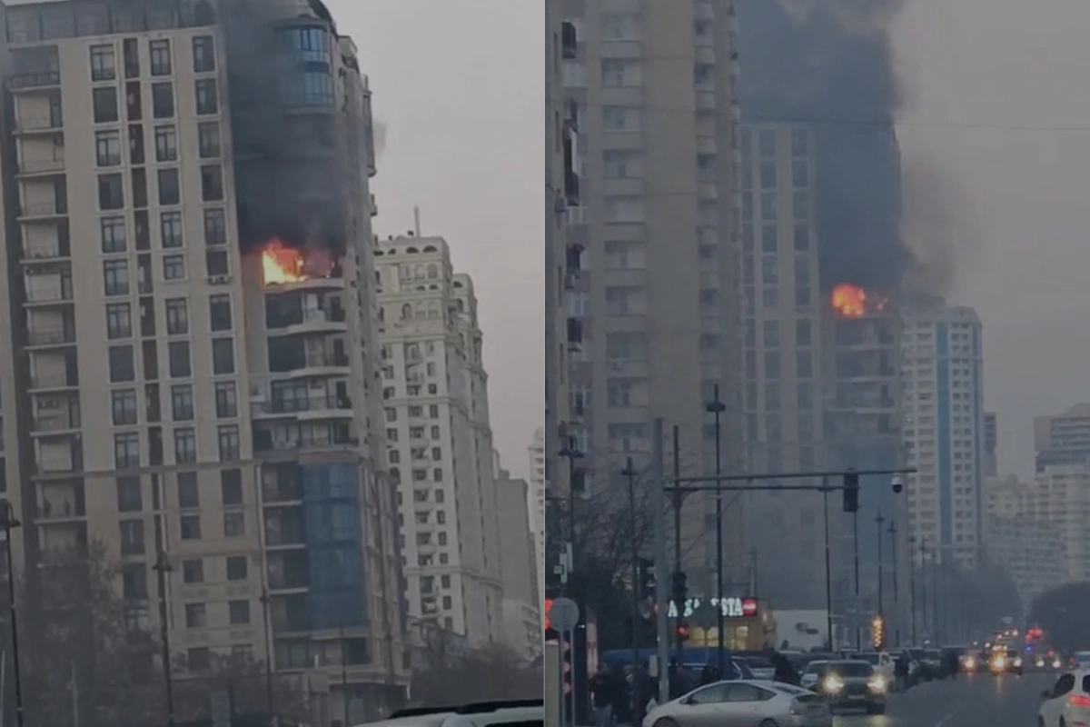 В Баку вспыхнул пожар в многоэтажке, движение на дороге ограничено