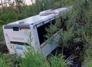 В Подмосковье автобус с пассажирами улетел в кювет