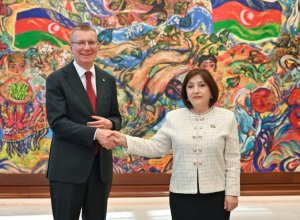 Сахиба Гафарова и Эдгарс Ринкевичс обсудили развитие межпарламентских связей-ФОТО