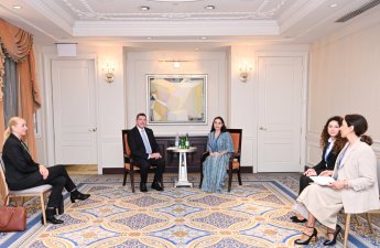 Leyla Əliyeva Nyu-Yorkda Sloveniya Prezidentinin həyat yoldaşı Ales Musarla görüşüb
