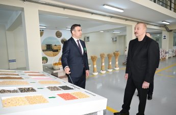 Prezident Sabirabad Sənaye Məhəlləsində toxum istehsalı müəssisəsinin fəaliyyəti ilə tanış olub - FOTO