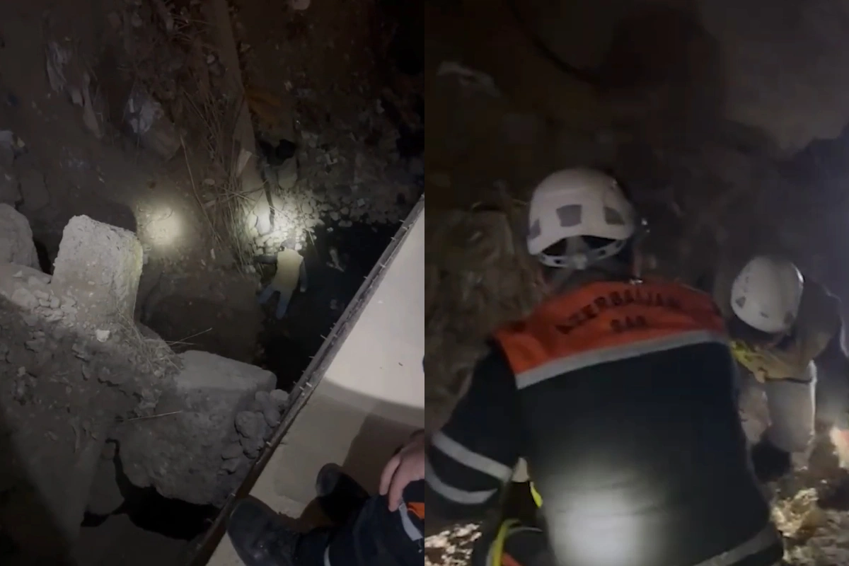 Ehtiyatsızlıqdan çayın dərəsinə yıxılan 15 yaşlı oğlanın XİLASEDİLMƏ GÖRÜNTÜLƏRİ