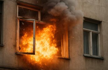 Sumqayıtda bina yanır - Sakinlər təxliyə edilirlər - VİDEO