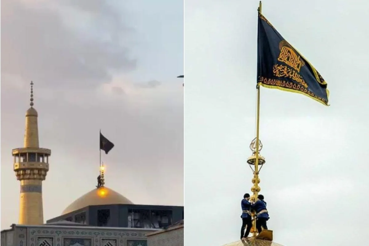 Məşhəddə Əli Xameneinin öldürülməsindən sonra qara matəm bayrağı qaldırıldı