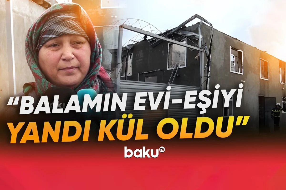 Kürdəmirdə güclü yanğın: İkimərtəbəli ev əşyaları ilə birlikdə kül oldu - VİDEO