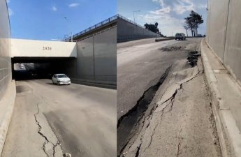 Асфальт в тоннеле провалился после дождей-ВИДЕО