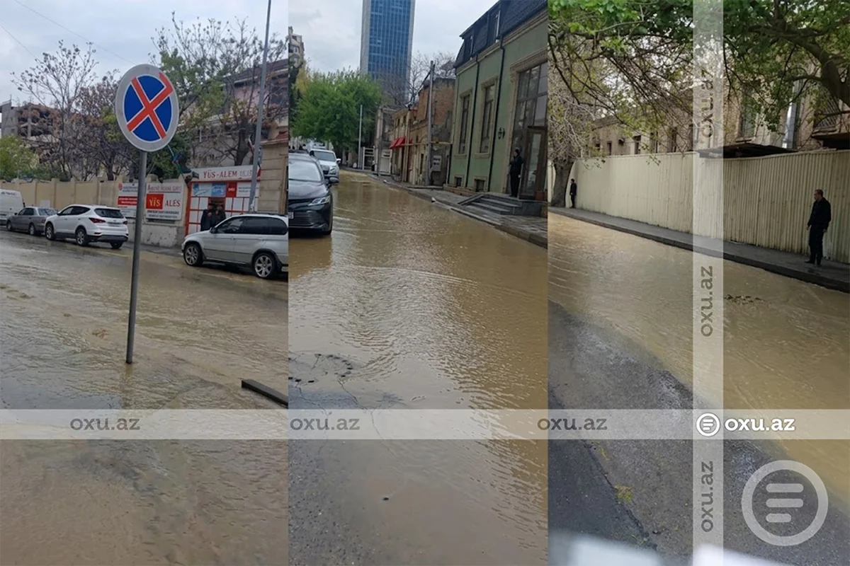 В Баку прорвало трубу, улицы оказались затоплены - ВИДЕО