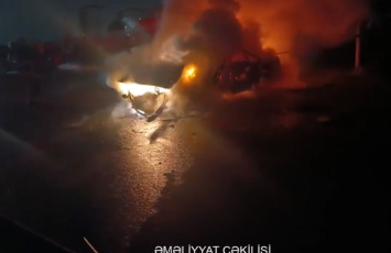 Masazırda iki avtomobilin toqquşması nəticəsində yanğın baş verdi - VİDEO