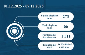 Ötən həftə 1511 partlamamış hərbi sursat zərərsizləşdirilib