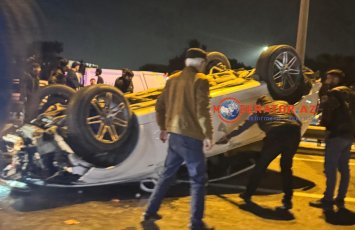 Mərdəkan şosesində zəncirvari qəza: avtomobil aşdı