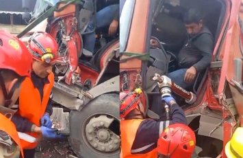 Avtomobildə sıxılı vəziyyətdə qalan şəxs xilas edildi - VİDEO