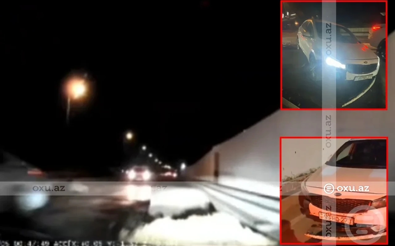 Bakıda yolda qazılmış çuxur qəzaya səbəb oldu - VİDEO