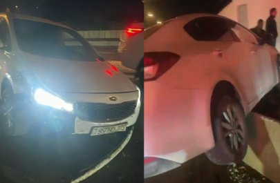 Xəbərdarlıq nişanı qoyulmadı, maşını betona çırpdı - VİDEO